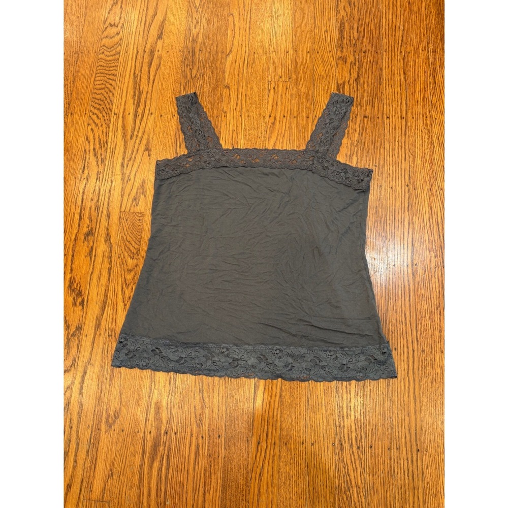 Halogen Charcoal Grey Lace Trim Camisole Tank Top Rayon Blend XL